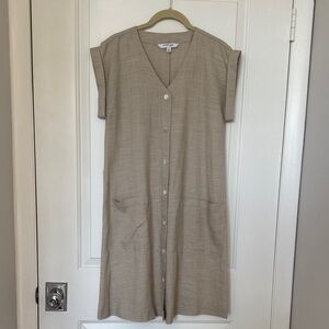 Tan Button-Down Sleeveless Dress